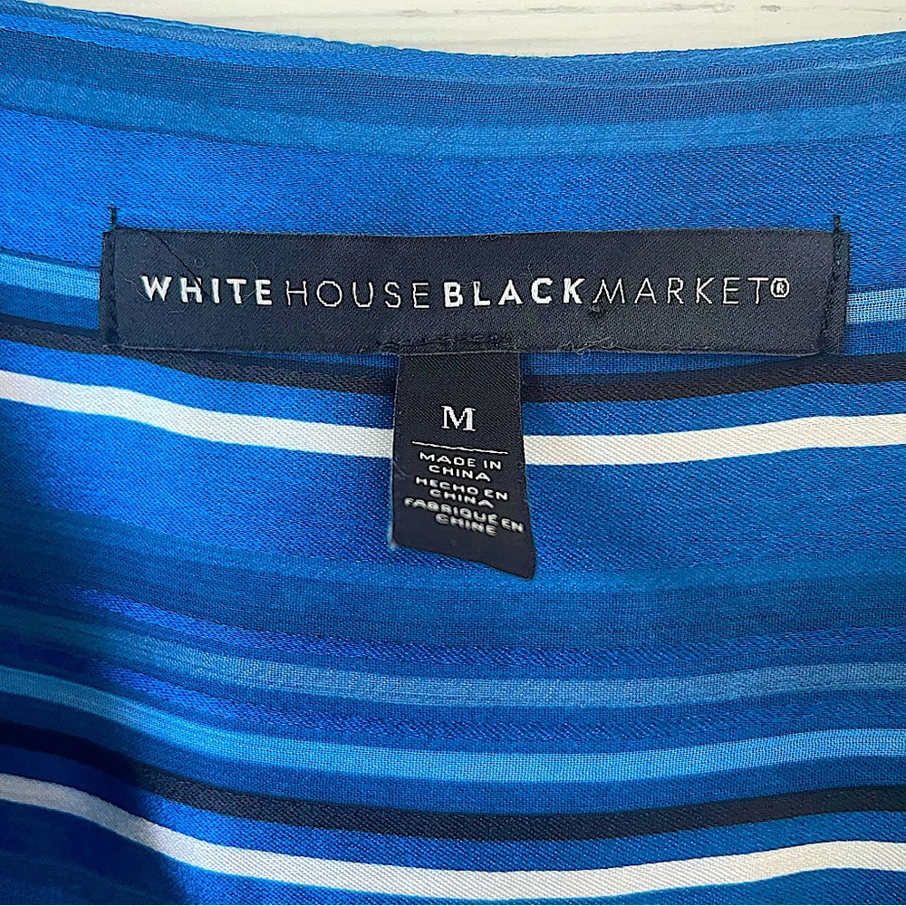 White House Black Market | Blue Cuffed Sleeve Blouse with Wrap Design - Picture 4 of 5